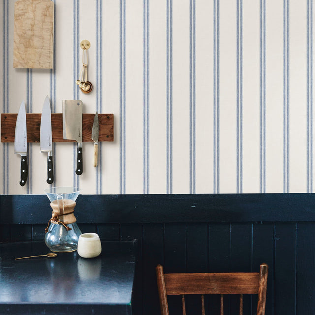 Johnny Navy Stripes Wallpaper with Linen-Inspired Vertical Stripe Pattern - Chesapeake 3119-13072