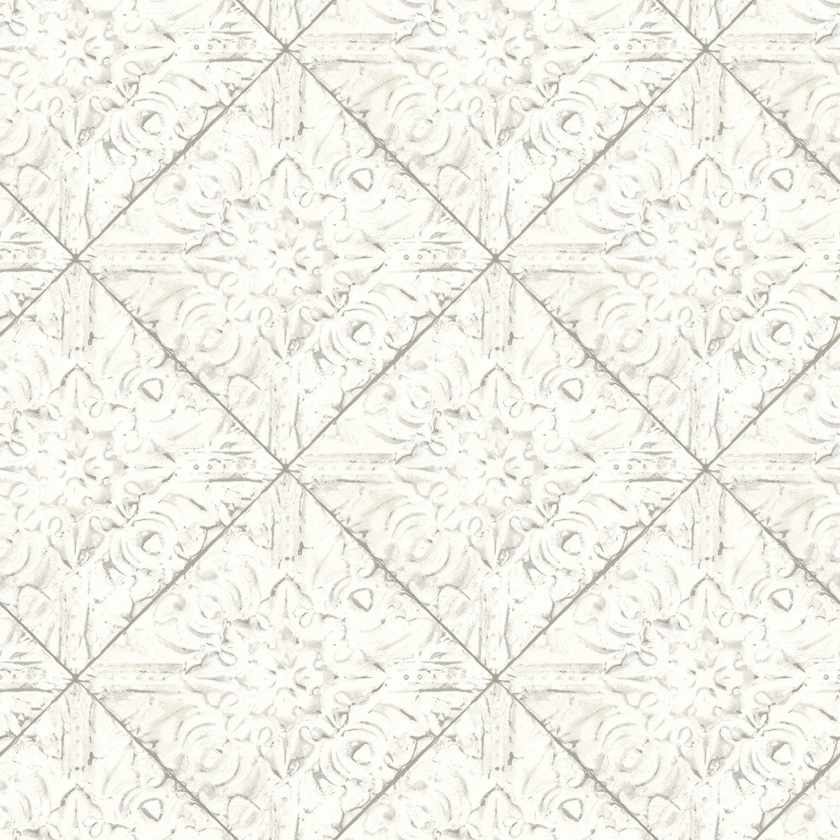 Brandi White Metallic Faux Tile Wallpaper with Vintage Tile Graphic  Chesapeake 3119-13091