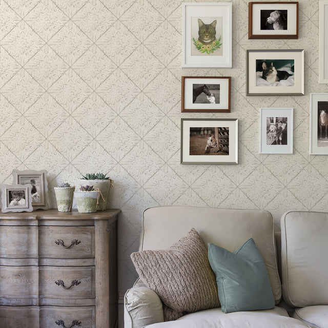 Brandi White Metallic Faux Tile Wallpaper with Vintage Tile Graphic  Chesapeake 3119-13091