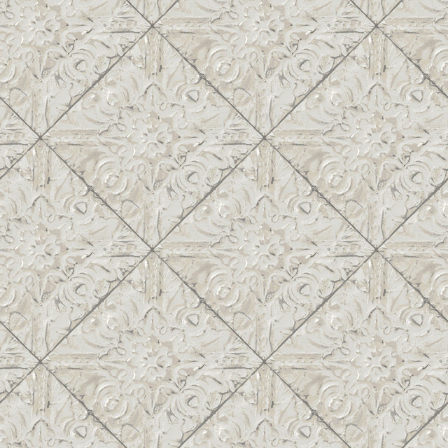 Brandi Grey Metallic Faux Tile Wallpaper with Vintage Tin-Inspired Tile Pattern - Chesapeake 3119-13094