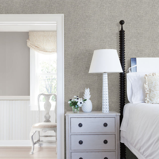 Waylon Charcoal Faux Fabric Wallpaper with Textured Fabric & Woven Look - Chesapeake 3119-13521