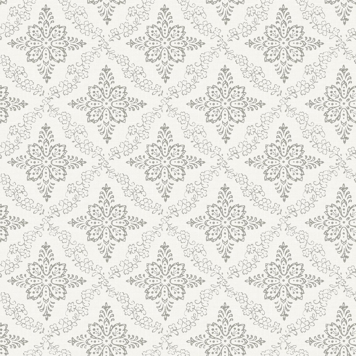 Wynonna Light Grey Geometric Floral Wallpaper with Country Botanical Geometric Motif - Brewster 3119-13531