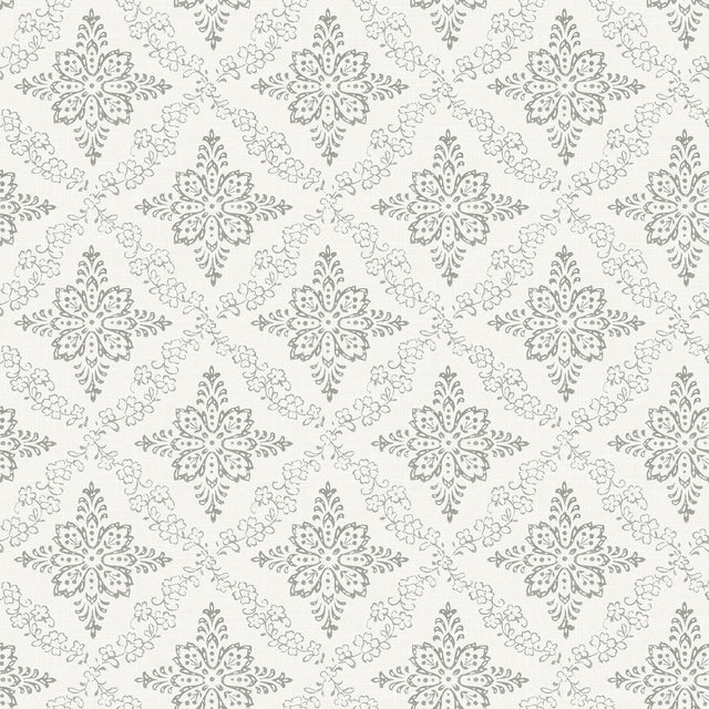 Wynonna Light Grey Geometric Floral Wallpaper with Country Botanical Geometric Motif - Brewster 3119-13531