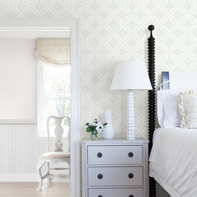 Wynonna Teal Geometric Floral Wallpaper with Botanical Geometric Motif - Chesapeake 3119-13533