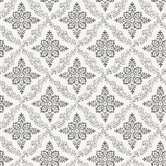 Wynonna Black Geometric Floral Wallpaper with Botanical Geometric Motif - Chesapeake 3119-13534