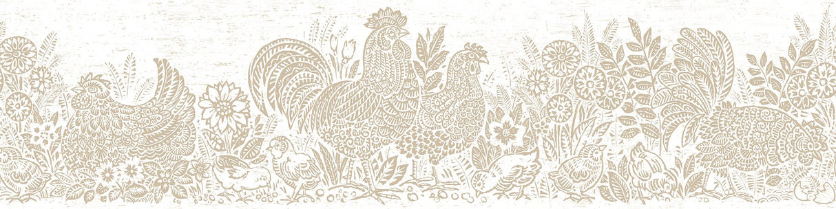 Parton Beige Chicken Border Wallpaper with Country Farm Poultry Motif - Chesapeake 3119-13553B