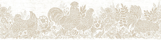 Parton Beige Chicken Border Wallpaper with Country Farm Poultry Motif - Chesapeake 3119-13553B