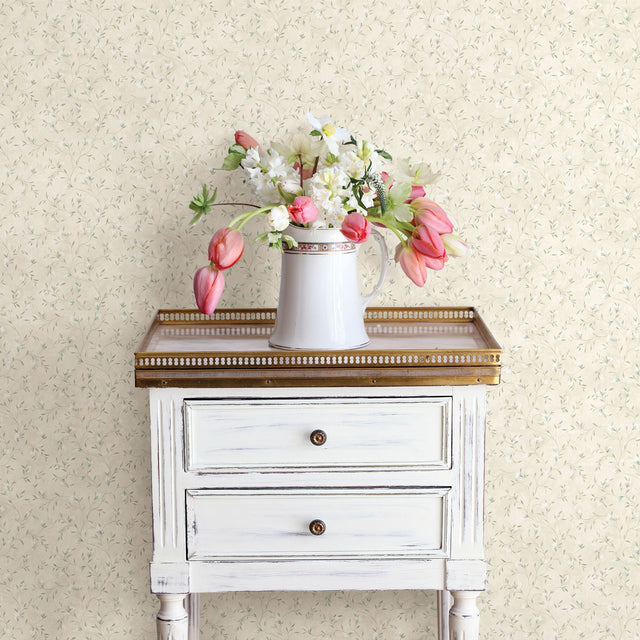 Eleanor Light Grey Folk Botanical Trail Wallpaper with Vintage Botanical Floral Pattern - Chesapeake 3119-21616