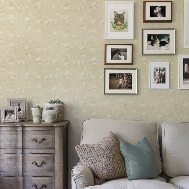 Braham Taupe Floral Trail Wallpaper with Botanical Floral Pattern, Country Style - Chesapeake 3119-441011