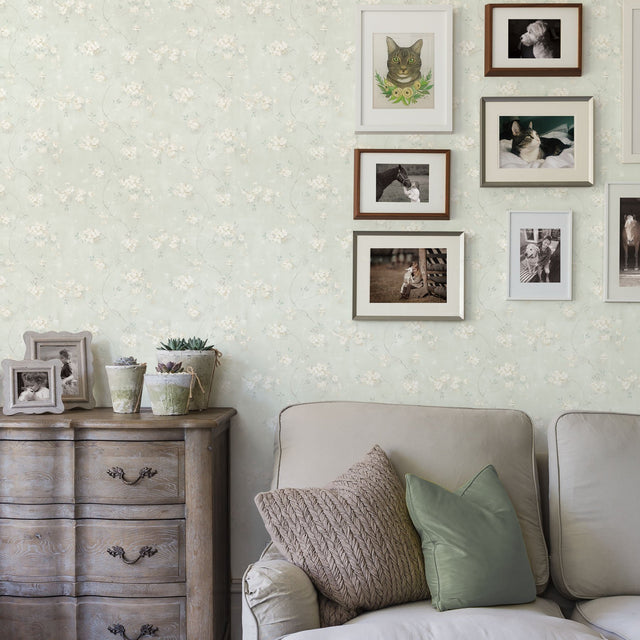 Braham Teal Floral Trail Wallpaper with Country Botanical Floral Pattern - Chesapeake 3119-441013