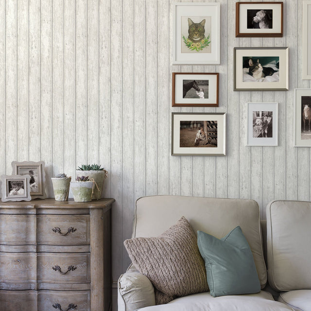 Jack Weathered Clapboards White Prepasted Wallpaper with Wood Plank Effect - Chesapeake 3119-66106
