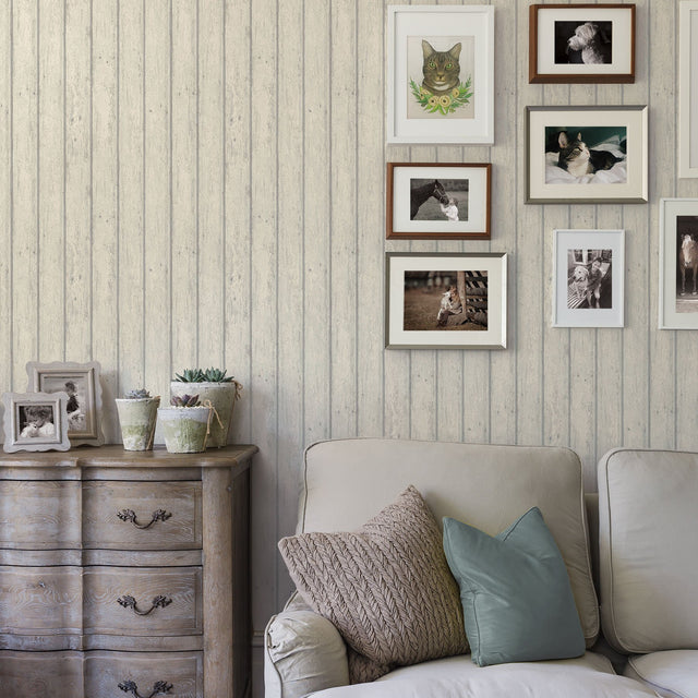 Jack Beige Weathered Clapboards Wallpaper with Farmhouse Wood Plank Motif - Chesapeake 3119-66107