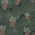Umbrella Leaves wallpaper in navy by Boråstapeter for Schumacher, featuring fanlike leaves and pineapple-inspired ovals in a lush, symmetrical pattern.
