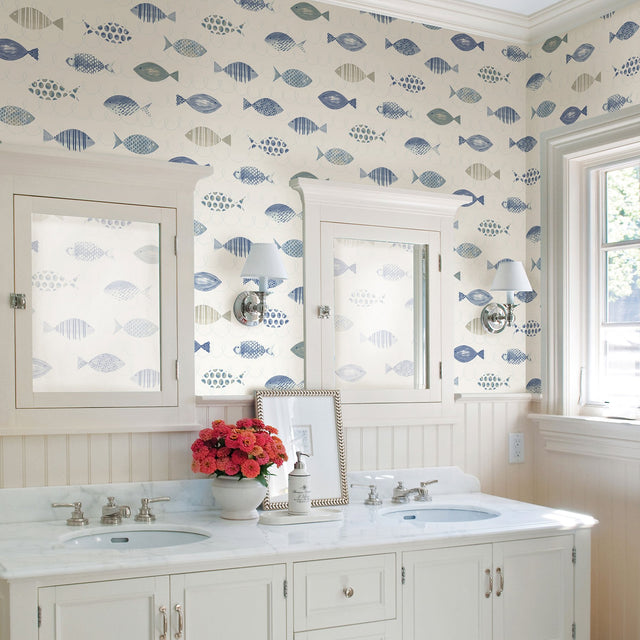 Key West Blue Sea Fish Wallpaper with Coastal Fish Motif - Chesapeake 3120-12043