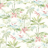 Lagoon Green Scenic Island Wallpaper with Flamingos and Palms - Chesapeake 3120-12071