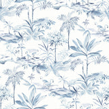 Lagoon Blue Scenic Island Wallpaper with Coastal Watercolor Flamingo Motif - Chesapeake 3120-12074