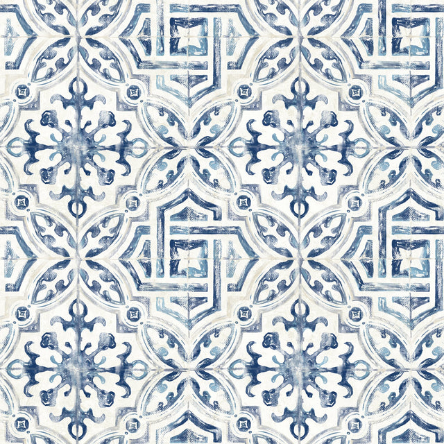 Sonoma Blue Beach Tile Wallpaper with Coastal Abstract Tiles Motif - Chesapeake 3120-12332