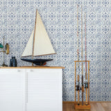 Sonoma Blue Beach Tile Wallpaper with Coastal Abstract Tiles Motif - Chesapeake 3120-12332