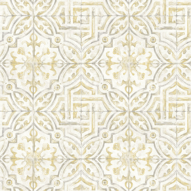 Sonoma Yellow Beach Tile Wallpaper with Abstract Tile Motif - Chesapeake 3120-12337