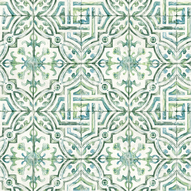 Sonoma Green Beach Tile Wallpaper with Eclectic Abstract Tile Motif - Chesapeake 3120-12338