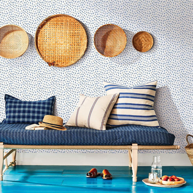 Sand Drips Blue Painted Dots Wallpaper with Abstract Watercolor Motif - Chesapeake 3120-13614