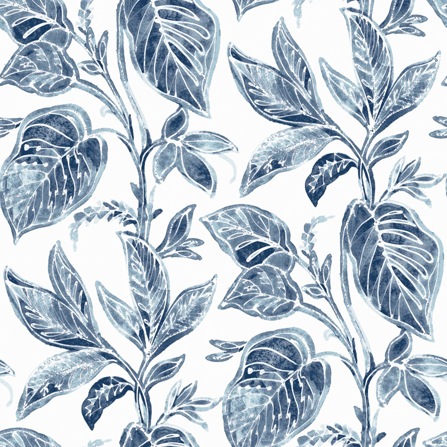 Mangrove Blue Botanical Wallpaper With Watercolor Leaf Motif Chesape mangrove-blue-botanical-wallpaper-with-watercolor-leaf-motif-chesape