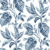 Mangrove Blue Botanical Wallpaper with Watercolor Leaf Motif - Chesapeake 3120-13625