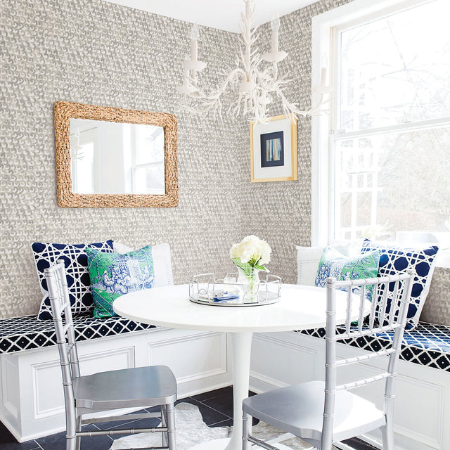 Saltwater Grey Wave Wallpaper with Abstract Curly Wave Motif - Chesapeake 3120-13632
