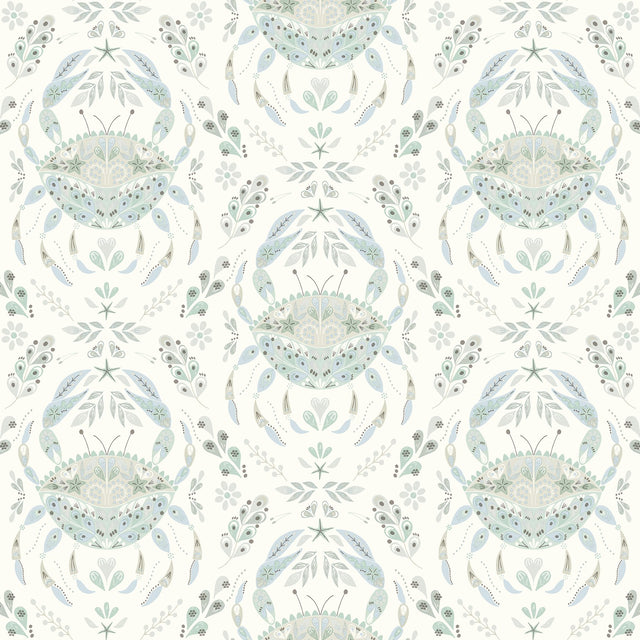 Annapolis Teal Crustation Coastal Damask Prepasted Wallpaper - Chesapeake 3120-13642