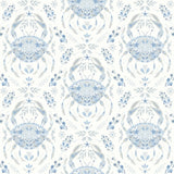 Annapolis Light Blue Crustacean Wallpaper with Coastal Damask Motif - Brewster 3120-13644