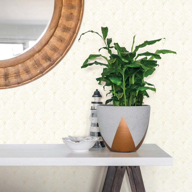 Santiago Yellow Scalloped Wallpaper with Textured Abstract Geometric Pattern - Chesapeake 3120-13653