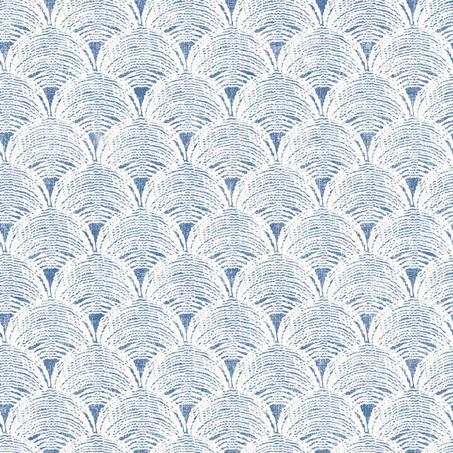 Santiago Blue Scalloped Wallpaper with Coastal Abstract Geometric Style - Chesapeake 3120-13654