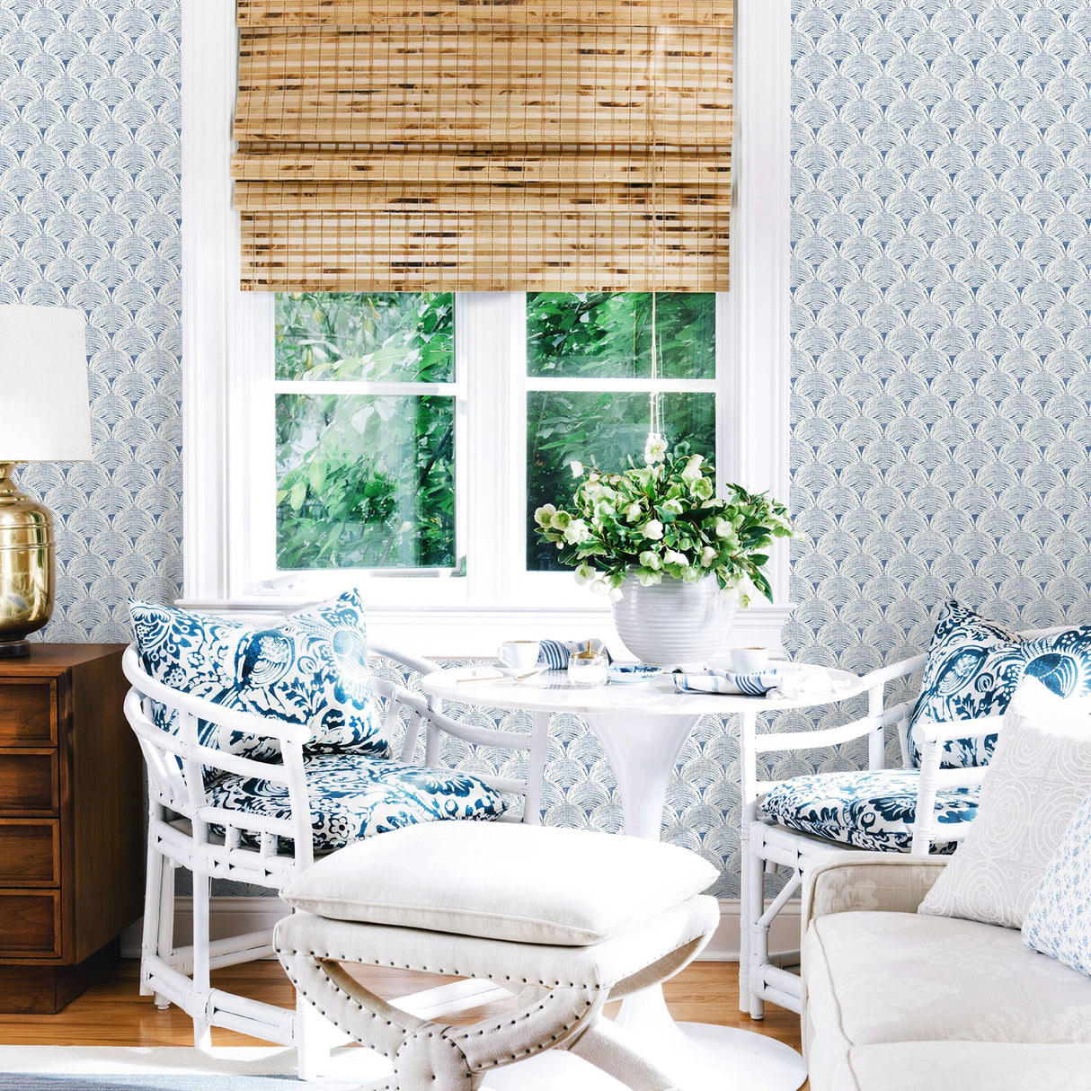 Santiago Blue Scalloped Wallpaper with Coastal Abstract Geometric Style - Chesapeake 3120-13654