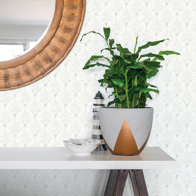 Santiago Grey Scalloped Wallpaper with Textured Geometric Pattern - Chesapeake 3120-13655