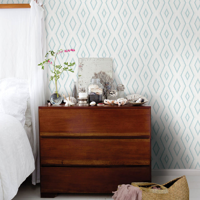 Santa Turquoise Geometric Wallpaper with Textured Diamond Motif - Chesapeake 3120-13661