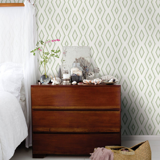 Santa Cruz Green Geometric Wallpaper with Textured Diamond Motif - Chesapeake 3120-13662