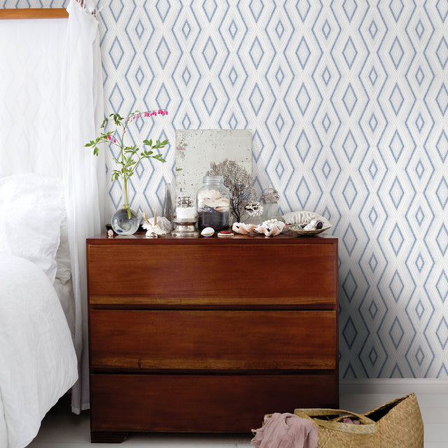 Santa Cruz Blue Geometric Wallpaper with Modern Abstract Diamond Pattern - Chesapeake 3120-13664