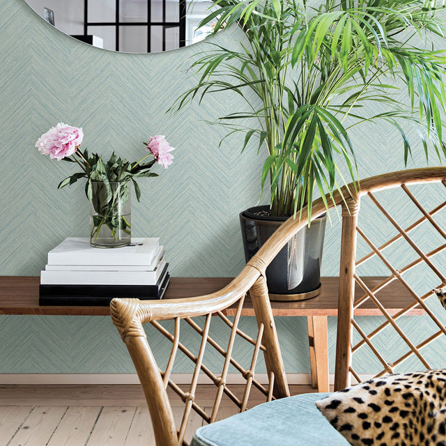 Caladesi Teal Faux Linen Wallpaper with Coastal Geometric Texture - Brewster 3120-13672