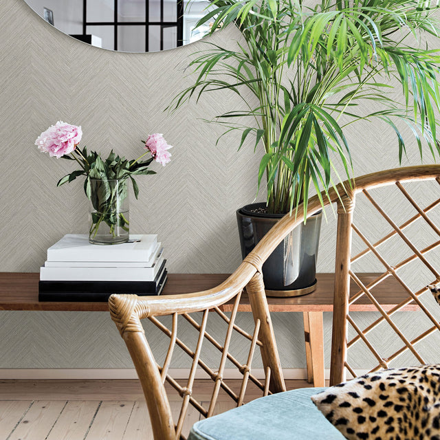 Caladesi Light Grey Faux Linen Wallpaper with Modern Geometric Weave - Chesapeake 3120-13676