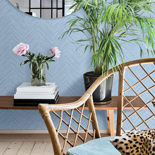 Caladesi Light Blue Faux Linen Wallpaper with Textured Diagonal Stitch Pattern - Chesapeake 3120-13677