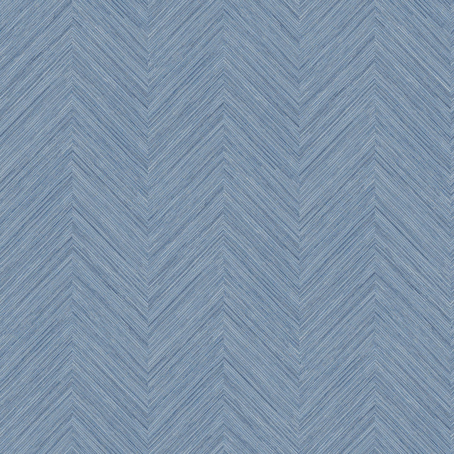 Caladesi Blue Faux Linen Wallpaper with Modern Geometric Chevron Texture - Chesapeake 3120-13678