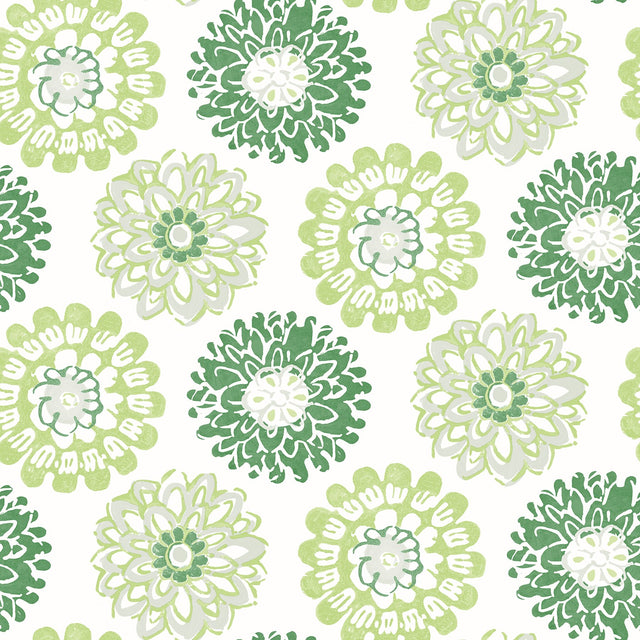 Sunkissed Green Floral Wallpaper with Modern Abstract Flower Motif - Chesapeake 3120-13702