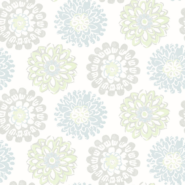 Sunkissed Light Green Floral Wallpaper with Modern Abstract Flower Motif - Chesapeake 3120-13704