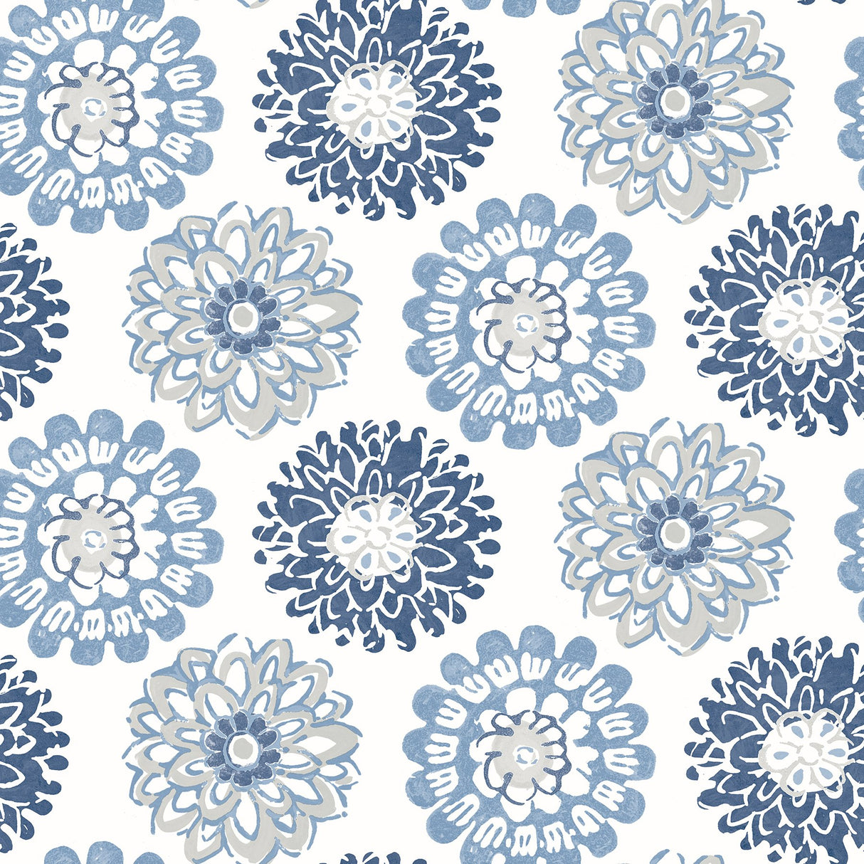 Sunkissed Blue Floral Wallpaper with Modern Abstract Flower Motif - Chesapeake 3120-13705