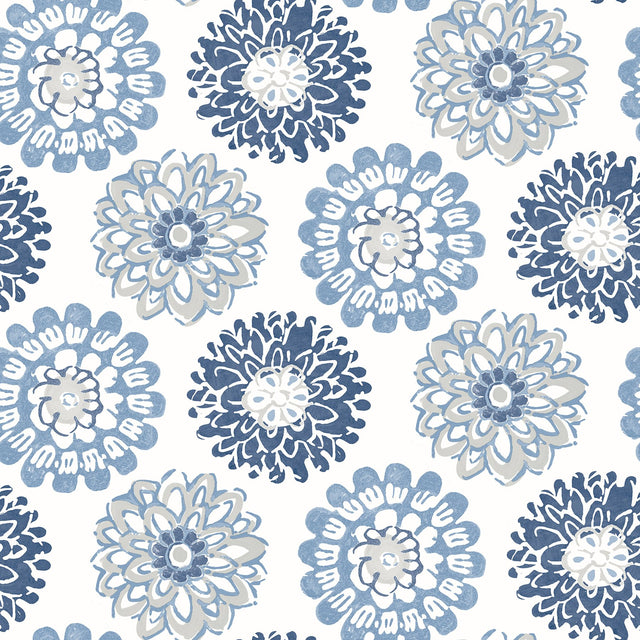 Sunkissed Blue Floral Wallpaper with Modern Abstract Flower Motif - Chesapeake 3120-13705