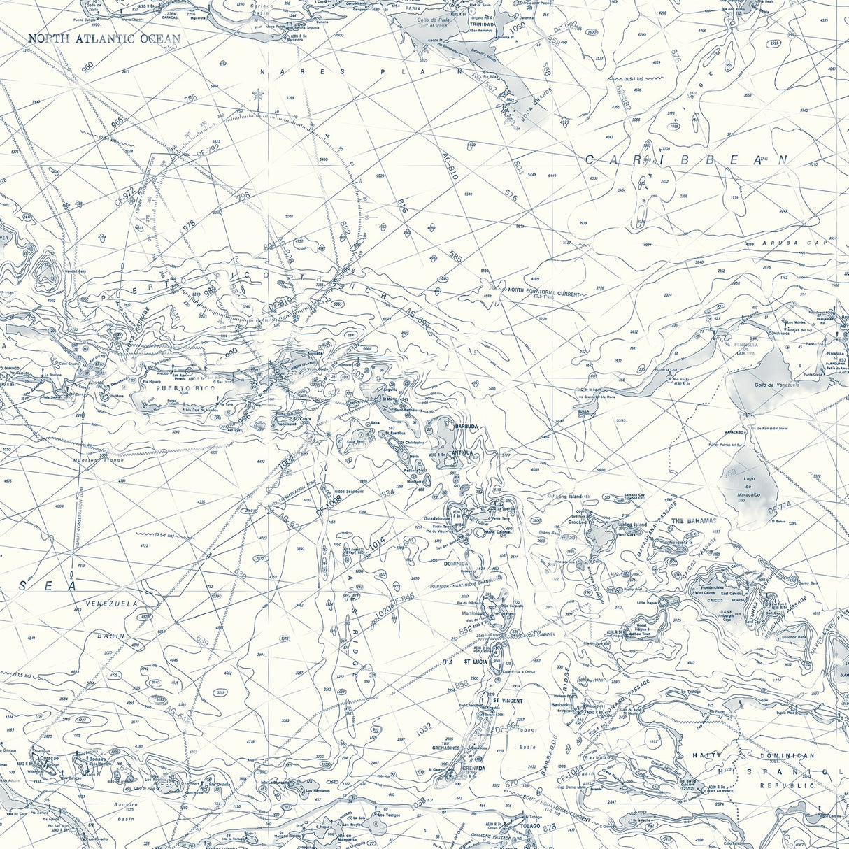 Charts Navy Map Wallpaper in Navy with Vintage Nautical Map Pattern - Chesapeake 3120-16178