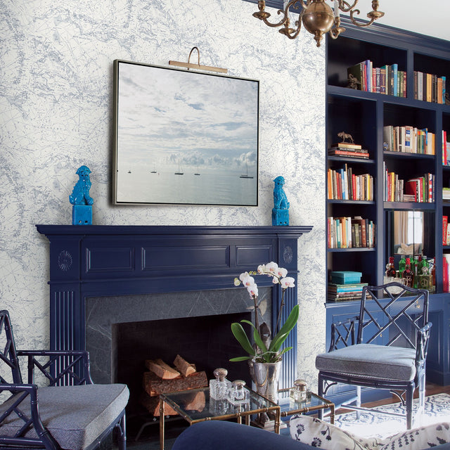Charts Navy Map Wallpaper in Navy with Vintage Nautical Map Pattern - Chesapeake 3120-16178