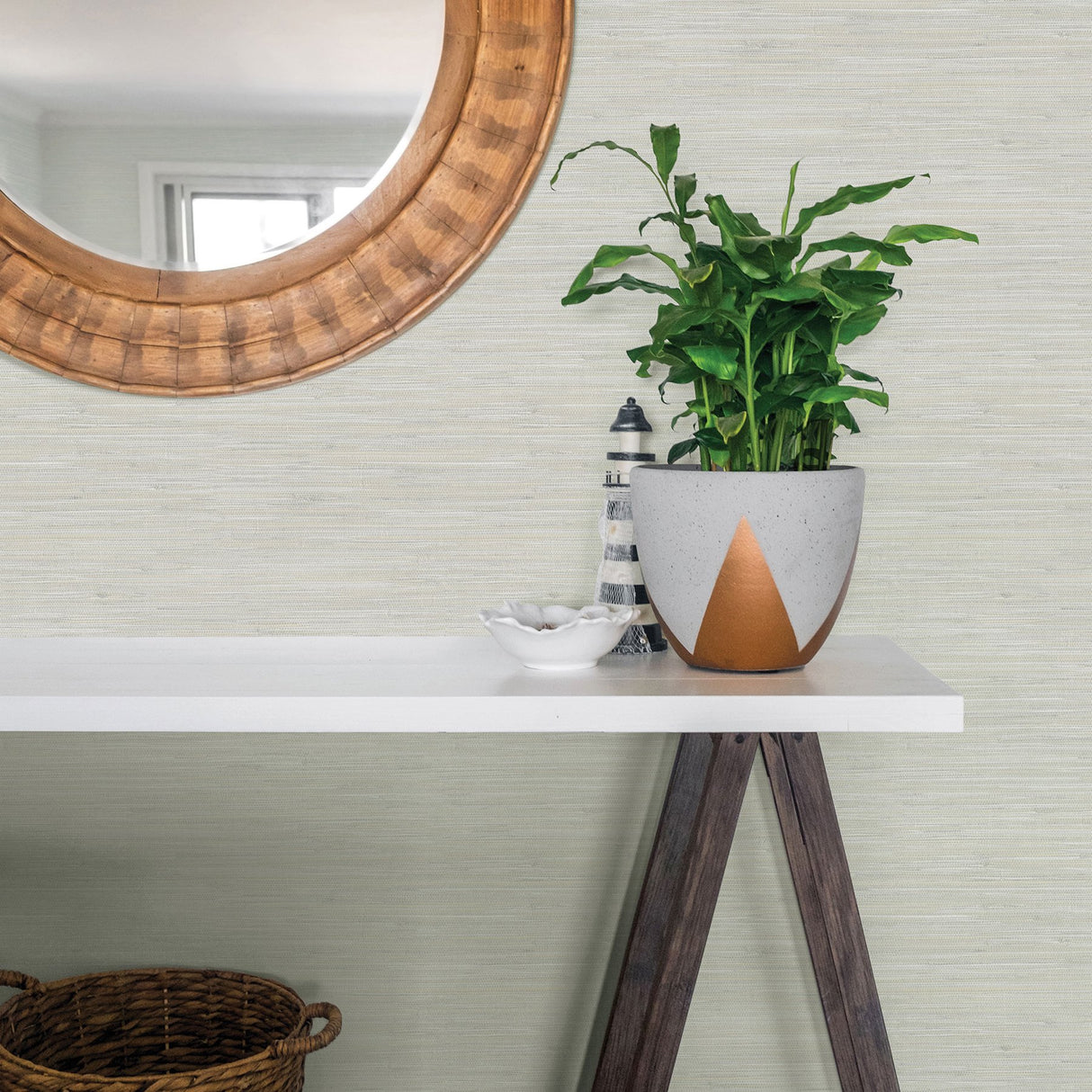 Waverly Light Grey Faux Grasscloth Wallpaper with Traditional Abstract Pattern - Chesapeake 3120-256018