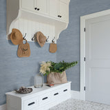 Waverly Blue Faux Grasscloth Wallpaper with Traditional Abstract Pattern - Chesapeake 3120-256020