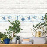 Island Bay Blue Starfish Coastal Graphics Wallpaper Border - Brewster 3120-53561B